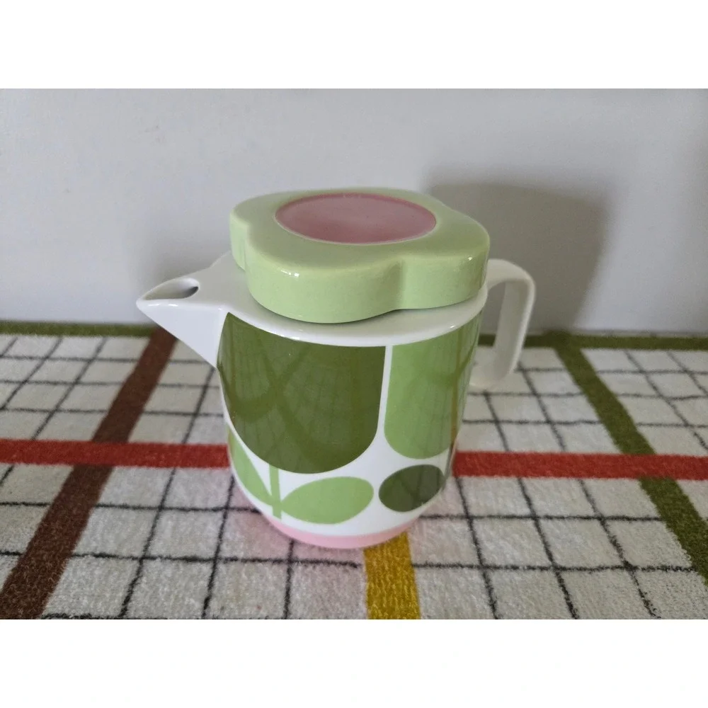 Orla Kiely Ceramic Teapot and Creamer Set Floral Stem Green Yellow Pink Retro